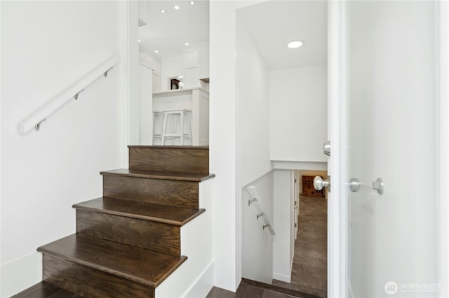 3232 37th Ave S, Seattle, WA 98144 - staircase with wood finished floors and recessed lighting