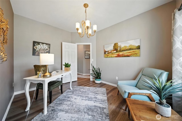 52 Whistling Duck Rd, Walla Walla, WA 99362 - office area featuring a chandelier and dark wood-type flooring