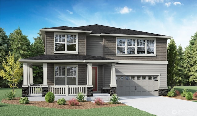 16204 SE 133rd Pl Unit 101, Renton, WA 98059 - craftsman-style home featuring covered porch, a garage, concrete driveway, and stone siding