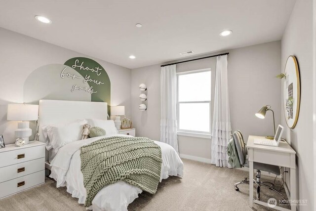 13212 164th Ave SE Unit 207, Renton, WA 98059 - bedroom with light colored carpet, recessed lighting, and an office area