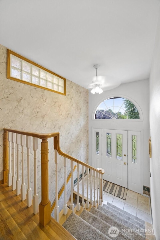 347 W King Tut Rd, Bellingham, WA 98226 - foyer with ceiling fan and stairs