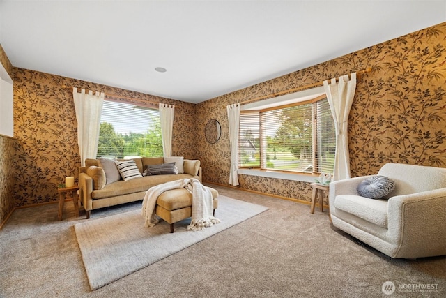 347 W King Tut Rd, Bellingham, WA 98226 - living room with wallpapered walls, plenty of natural light, and carpet