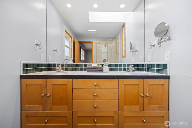 347 W King Tut Rd, Bellingham, WA 98226 - full bath featuring backsplash, a stall shower, and double vanity