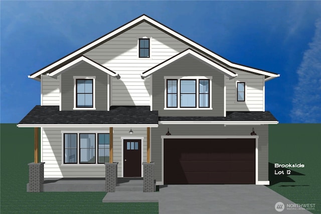 2630LOT12 Sievers Way, Ferndale, WA 98248 - view of front of property with an attached garage, driveway, a shingled roof, and a front lawn