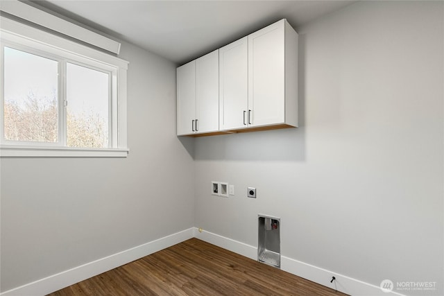 2630LOT12 Sievers Way, Ferndale, WA 98248 - laundry room featuring cabinet space, hookup for a washing machine, dark wood-style flooring, and hookup for an electric dryer