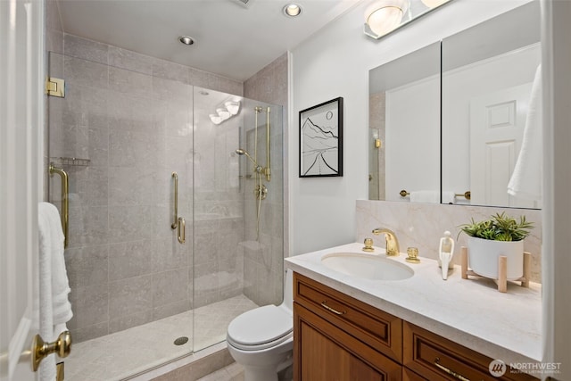 3015 44th Ave W, Seattle, WA 98199 - full bathroom with vanity, a stall shower, and recessed lighting
