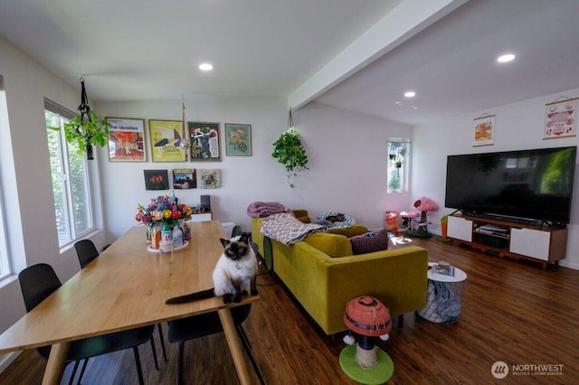 133 Thomas St NW, Olympia, WA 98502 - living area with wood finished floors, recessed lighting, and beamed ceiling