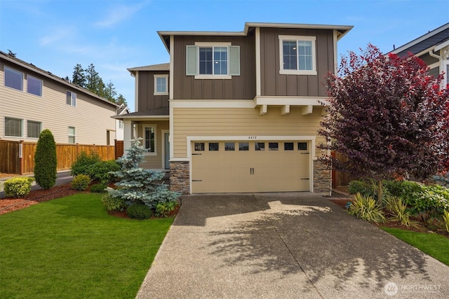4418 233rd Pl SE, Bothell, WA 98021 - craftsman house with board and batten siding, stone siding, driveway, and an attached garage