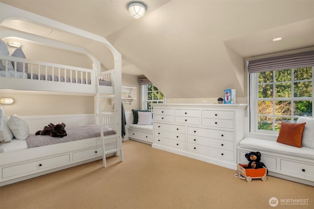 1135 Evergreen Point Rd, Medina, WA 98039 - bedroom featuring carpet floors and vaulted ceiling