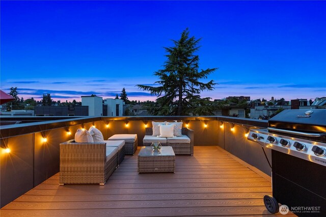 2439 NW 61st St Unit A, Seattle, WA 98107 - wooden deck with a grill and an outdoor living space