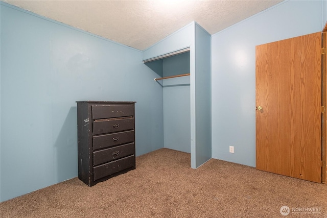 19412 Vantage Ln, Onalaska, WA 98570 - unfurnished bedroom with carpet, lofted ceiling, a textured ceiling, and a closet