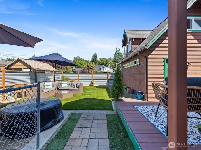 139 Maple St, Camano Island, WA 98282 - fenced backyard with outdoor lounge area, a gazebo, and a deck