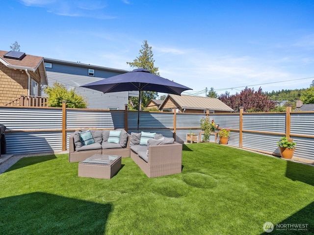 139 Maple St, Camano Island, WA 98282 - fenced backyard featuring an outdoor living space