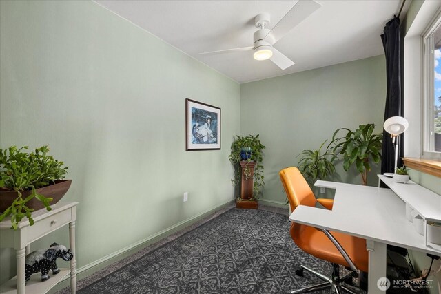 35632 158th St SE, Sultan, WA 98294 - home office featuring ceiling fan and baseboards