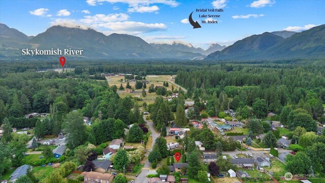 35632 158th St SE, Sultan, WA 98294 - aerial view of property and surrounding area featuring a mountain backdrop