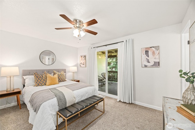 13045 28th Ave NE, Seattle, WA 98125 - bedroom with access to outside, light carpet, and a ceiling fan