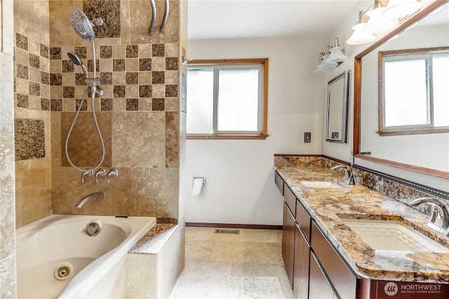 8419 121st St E, Puyallup, WA 98373 - full bath featuring healthy amount of natural light, double vanity, and tiled shower / bath