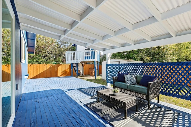 4715 S Cushman Ave, Tacoma, WA 98408 - wooden deck with an outdoor hangout area and stairs