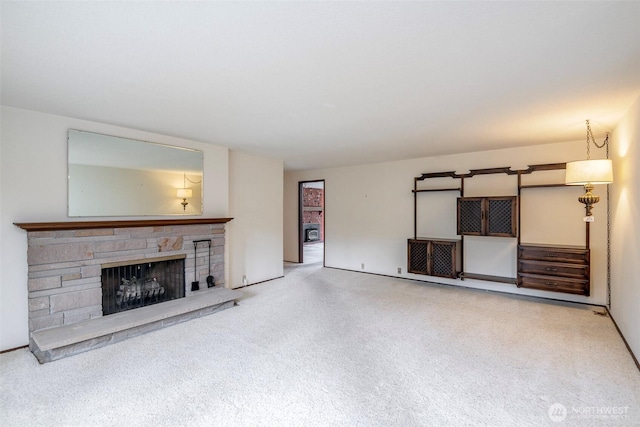 3524 SW 325th St, Federal Way, WA 98023 - unfurnished living room featuring carpet floors and a stone fireplace