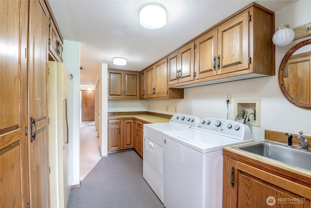 3524 SW 325th St, Federal Way, WA 98023 - laundry room featuring cabinet space, separate washer and dryer, carpet flooring, and a textured ceiling