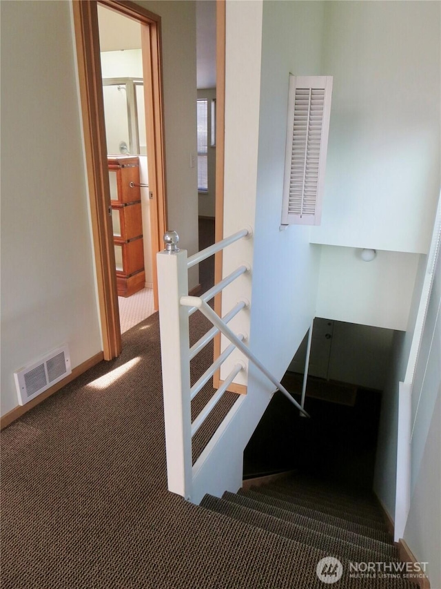 716 N 42nd St, Seattle, WA 98103 - stairway with carpet flooring and baseboards