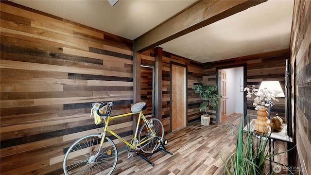 29417 1st Ave S, Federal Way, WA 98003 - dining area featuring wood walls, light wood-style flooring, and beamed ceiling