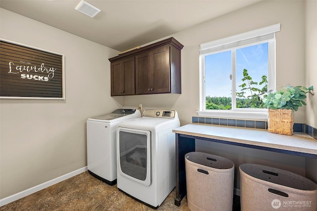 19537 207th Street Ct E, Orting, WA 98360 - laundry room with cabinet space, washer and dryer, and dark stone finish flooring