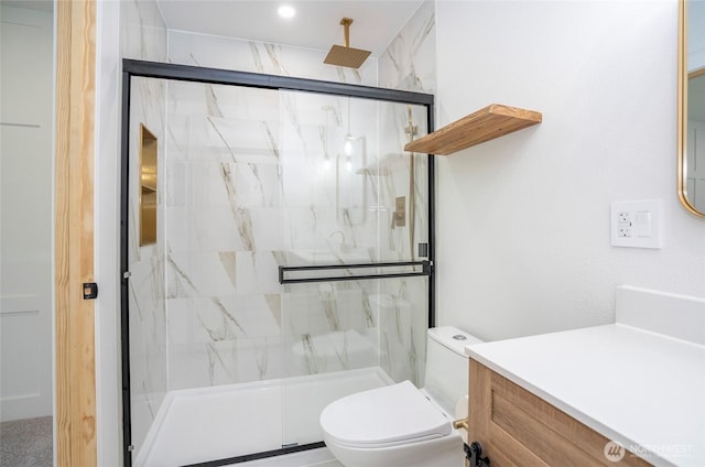 6203 119th St E, Puyallup, WA 98373 - full bathroom featuring a marble finish shower, vanity, and recessed lighting