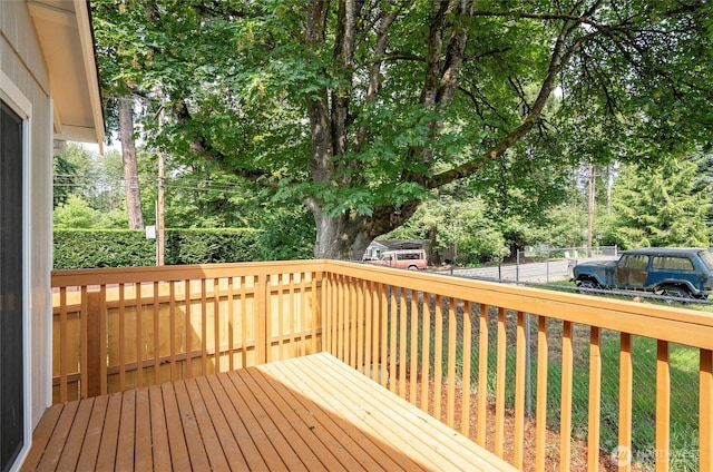 6203 119th St E, Puyallup, WA 98373 - wooden terrace with view of wooded area