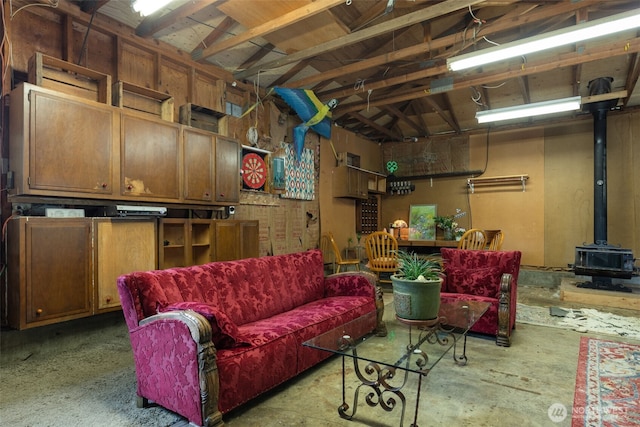 11803 14th Ave S, Seattle, WA 98168 - living room with a wood stove and concrete floors
