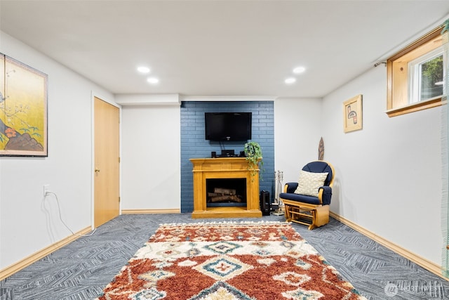 11803 14th Ave S, Seattle, WA 98168 - sitting room featuring carpet flooring, recessed lighting, and a fireplace