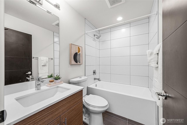 2224 NW 62nd St Unit C, Seattle, WA 98107 - bathroom featuring vanity, tub / shower combination, recessed lighting, and tile patterned flooring