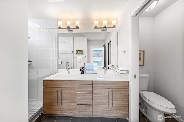2224 NW 62nd St Unit C, Seattle, WA 98107 - full bathroom featuring double vanity, a stall shower, and tile patterned floors