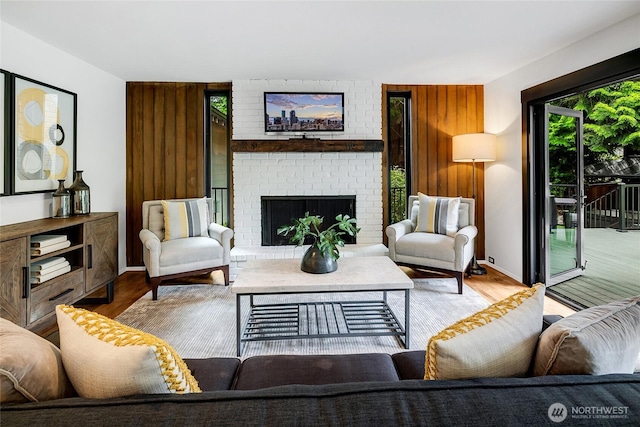 9101 SE 57th St, Mercer Island, WA 98040 - living area with wood finished floors and a fireplace