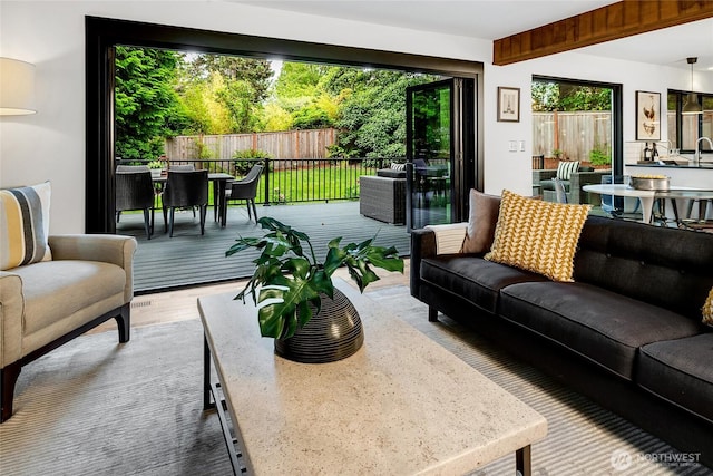 9101 SE 57th St, Mercer Island, WA 98040 - living area with beamed ceiling