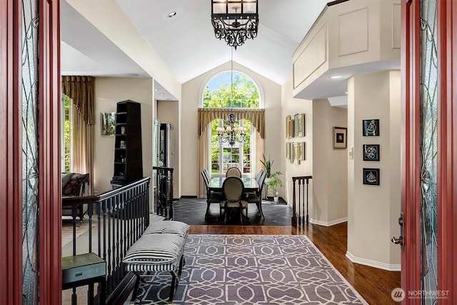 20821 NE 141st St, Woodinville, WA 98077 - entryway with dark wood-style floors, lofted ceiling, and a chandelier