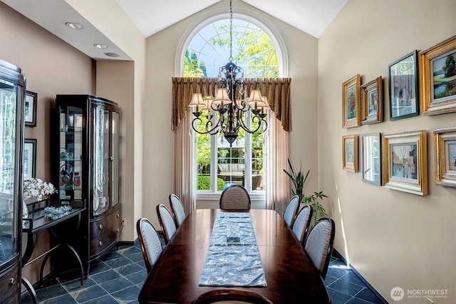 20821 NE 141st St, Woodinville, WA 98077 - dining room with a chandelier, plenty of natural light, and high vaulted ceiling