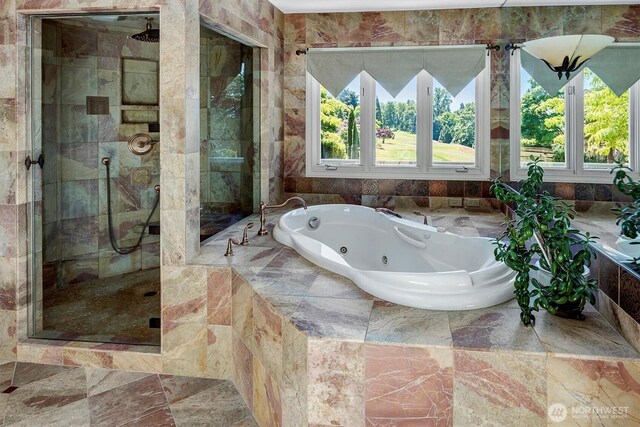 20821 NE 141st St, Woodinville, WA 98077 - full bathroom featuring healthy amount of natural light, a whirlpool tub, and a shower stall