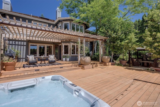 20821 NE 141st St, Woodinville, WA 98077 - deck with a pergola, an outdoor hot tub, and a grill