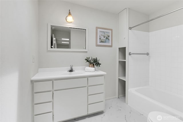 1523 4th Ave N, Seattle, WA 98109 - full bathroom with vanity, marble finish flooring, and bathing tub / shower combination