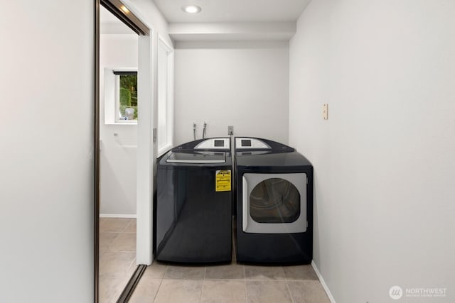 4983 120th Ave SE, Bellevue, WA 98006 - laundry room featuring washing machine and dryer, light tile patterned floors, and recessed lighting