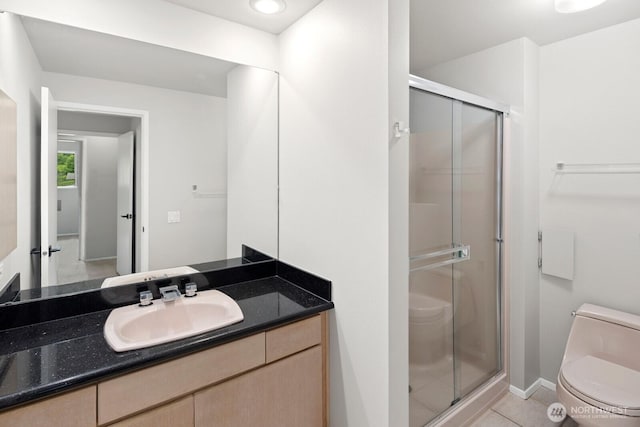 4983 120th Ave SE, Bellevue, WA 98006 - full bath featuring a shower stall, vanity, and tile patterned flooring