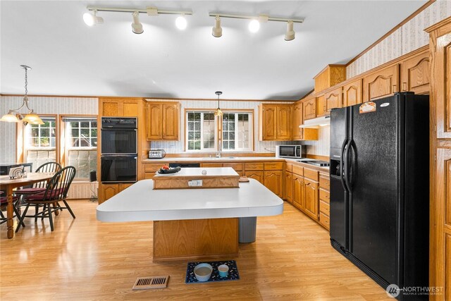 301 Salmonberry Ln, Friday Harbor, WA 98250 - kitchen featuring black appliances, light countertops, a center island, and healthy amount of natural light