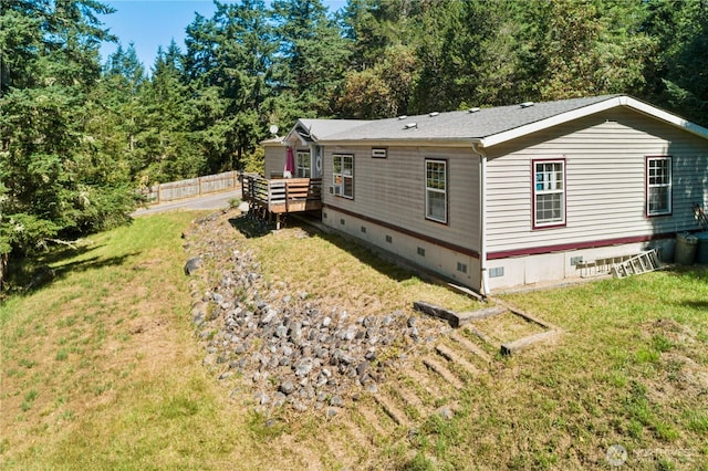 301 Salmonberry Ln, Friday Harbor, WA 98250 - back of house with crawl space and a wooden deck