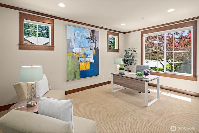2507 101st Ln NE, Bellevue, WA 98004 - carpeted office with ornamental molding, healthy amount of natural light, and recessed lighting