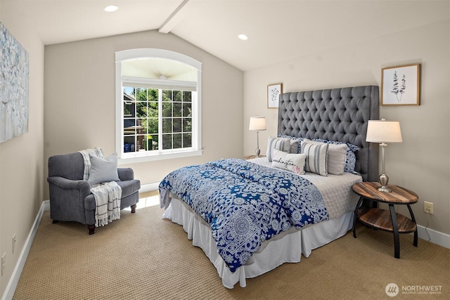 2507 101st Ln NE, Bellevue, WA 98004 - bedroom featuring light colored carpet, lofted ceiling, and recessed lighting