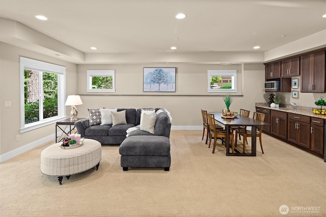 2507 101st Ln NE, Bellevue, WA 98004 - living room featuring light carpet and recessed lighting