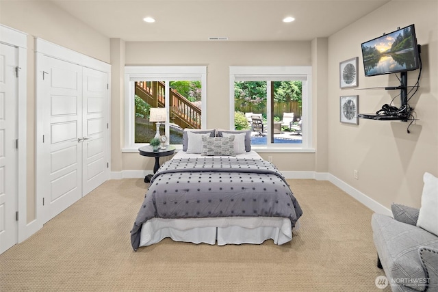 2507 101st Ln NE, Bellevue, WA 98004 - bedroom with light carpet and recessed lighting