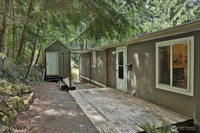 5845 Alpha Ln, Freeland, WA 98249 - view of patio with a deck and a shed