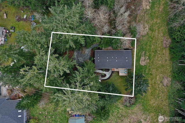 5845 Alpha Ln, Freeland, WA 98249 - aerial view of property and surrounding area with property boundaries highlighted